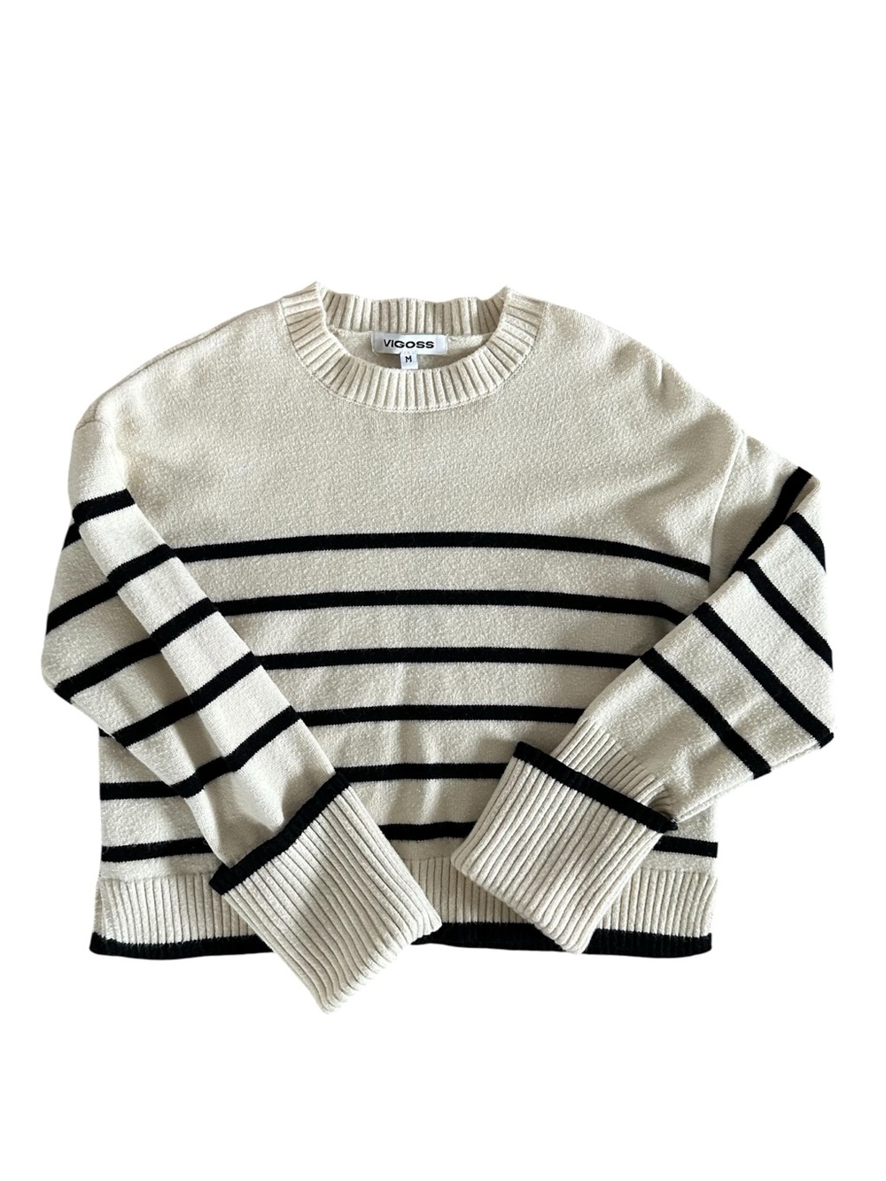 Vigoss Cream and Black Striped Crewneck Sweater
